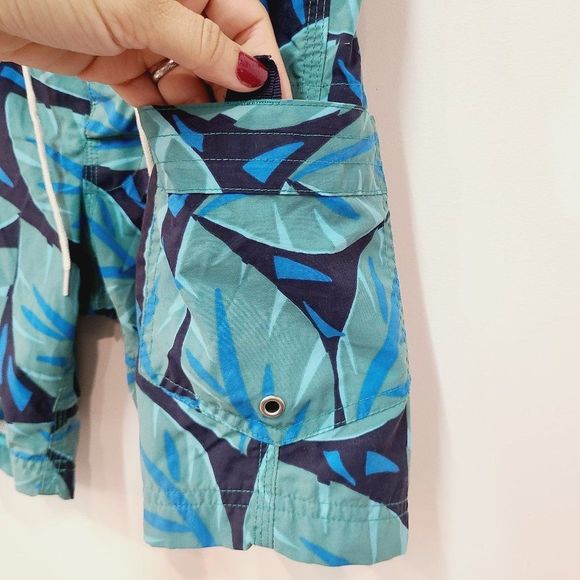 J Crew Swim Shorts Mens 29 Board Short Palm Blue Green Leaf - Picture 3 of 9